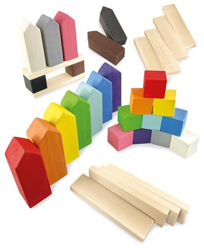 Ulanik Ensemble de maisons en bois Montessori - Jouet à partir de 3 ans - Jeu sensoriel d'équilibre pour bébé - Jeu pour compter et trier les couleurs - Apprentissage des couleurs - 12 couleurs