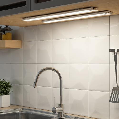 SOAIY 2er Set LED dimmbare Unterbauleuchte 40CM Küche Lampe 3000mAh wiederaufladbar Schrankbeleuchtung mit Bewegungsmelder 3 Lichtfarbe magnetische Lichtleiste für Küchenschrank Kleiderschrank Bad