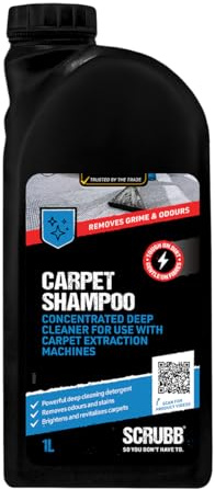 SCRUBB Carpet Shampoo, Concentrated Deep Cleaner, Compatible With Carpet Extraction Machines, Odour and Stain Removal, Carpet, Rug & Upholstery Revitaliser, 1Ltr