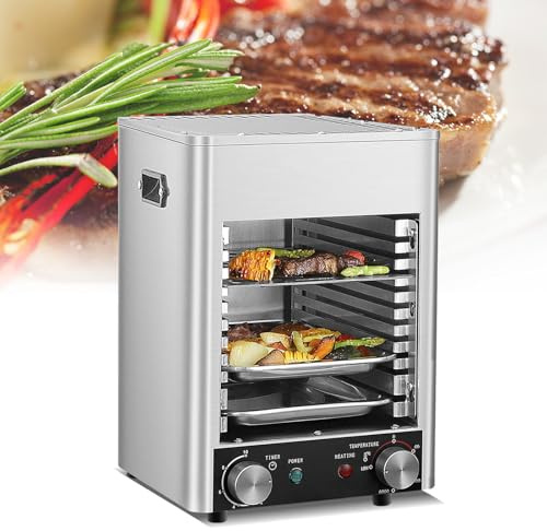 Rökfri Infraröd Elektrisk Broiler för Inomhusbruk, Passar På Köksbänk, Levereras med Broilerbricka och Grill, 800 ℃ Kommersiell Biffspis för Matlagning av Biff, Fläsk, Kyckling, Grönsaker