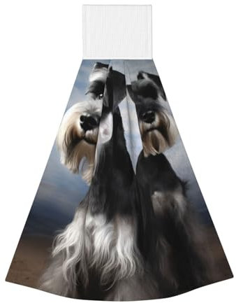 QMNKLET Hängendes Küchentuch, weiche Korallen-Samt-Handtücher, Waschlappen, super saugfähig, Bindehandtuch, Tier, Schnauzer, Hund, trockene Handtücher für Badezimmer, Küche, Reinigung, Geschirrtücher