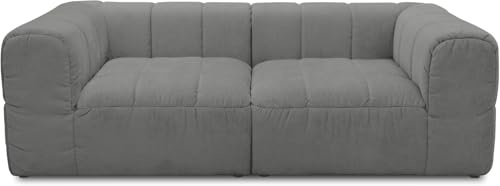 DOMO. collection Sofa Campana, Taschenfederkern, hellgrau | 2 Sitzer mit Taschenfederkern, komfortables Bigsofa mit gepolsterter Rückenlehne, 220 x 113 x 72 cm (BxTxH)