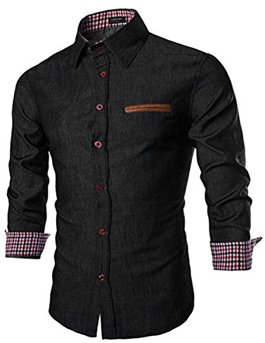 COOFANDY Herrskjorta långärmad jeansskjorta denim skjorta Kent krage långärmad skjorta cowboy stil fritid skjortor män business casual, svart, XXL