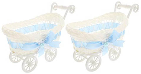 Toyvian 2pcs Shower Candy Basket Imitation Rattan Woven Trolley Shape Storage Cart Cute Party Supply for Boy Girl Decorative Dried Fruit Serving Basket for Home Decor