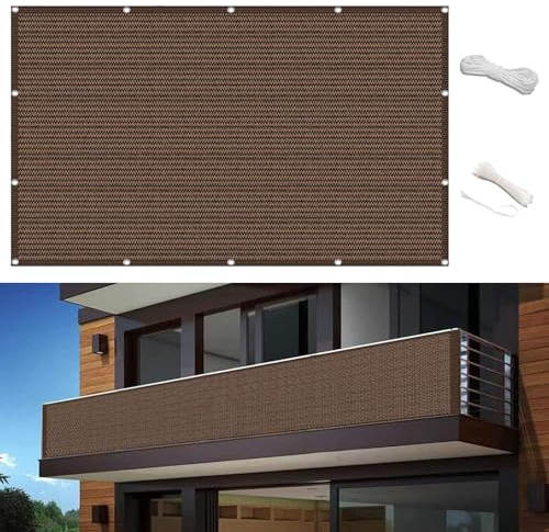 Copri Ringhiera Balcone 70 x 500 cm Anti-Uv Facile da Installare Telo Frangivento da Esterno Rete Recinzioni da Esterno per Ringhiere di Appartamenti,Giardino Esterno, marrone