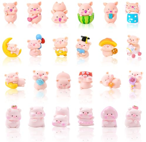 ZACUDA 24 Pezzi Maialino Portafortuna Piccoli Maialino in Miniatura in PVC Maialino Rosa Porcellini Portafortuna Ornamento di Figurine di Maialino per la Decorazione diTorte Tavoli e Fai-Da-Te