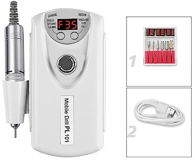 Torno para Uñas, Taladro de uñas de 35000 RPM con pantalla LCD HD, maestro de uñas recargable for manicura, fresadora de taladro de uñas portátil para Salón DIY Principiantes Mujeres Niñas(Bianco)