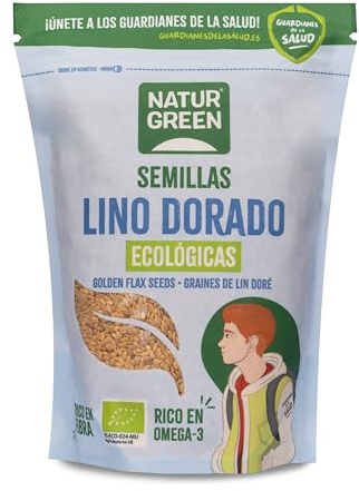 NaturGreen Lino Dorado Bio 500g | Alto en Fibra y Proteína | Fuente de Omega-3 | Sin Azúcares Añadidos | Superalimento Ecológico | Ideal para Dietas Veganas y Saludables