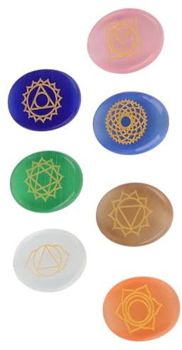Seta de Curación de Cristal de Chakra Grabado, Crystal Agate Palm Stones para Energía Positiva y Tranquilidad con una Bolsa de 7 PCS para Reiki, Meditación