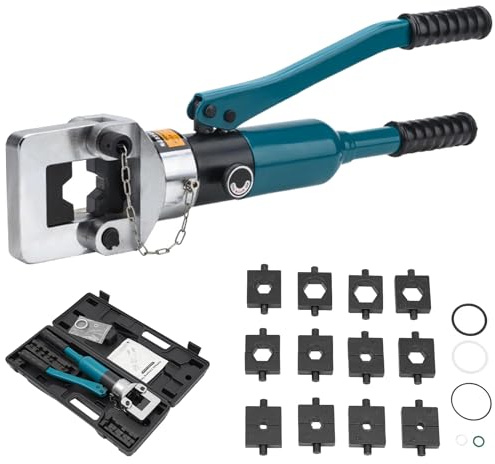 Hydraulic Cable Lug Crimper with 13 Dies, Manual Crimping Tool for Secure Copper and Aluminum Terminal Connections, Ideal for Electrical and Industrial Applications