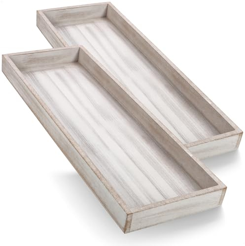 COM-FOUR® Juego de bandejas de Madera de 2 Piezas de 40 x 14 cm - Bandeja de Madera Vintage Rectangular - Bandeja para Servir con Aspecto rústico - Cuenco Decorativo Grande (2 Piezas - Blanco/marrón)