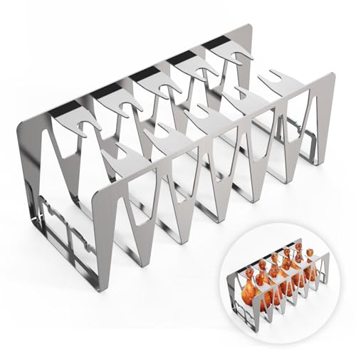 Delixike spareribs hållare grill, kycklinglår hållare, grilltillbehör av rostfritt stål, enkel indirekt grillning, multifunktionell grill för män och även en bra gåva (set om 1, silver)