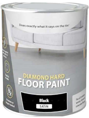 HOCHSTE® Diamond Hard Floor Paint, Tough & Durable, Scuff & Scratch Resistant, Fast-Drying, Paint For Interior Wood, Black Satin 750ml