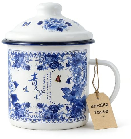 Alipis Emaille-Tasse Mit Deckel Wiederverwendbarer Emaillebecher Im Vintage-Stil Wasserbecher Mit Griff Für Camping Büro Zuhause Und Picknick