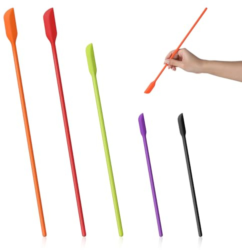 Mini Silicone Spatulas, 5 Pcs Small Makeup Scrapers Thin Jar Spatula Multipurpose Kitchen Scrapers Reusable Tiny Scraper for Kitchen Bottles Cosmetic Skinny Openings Bottles (Multicolor)