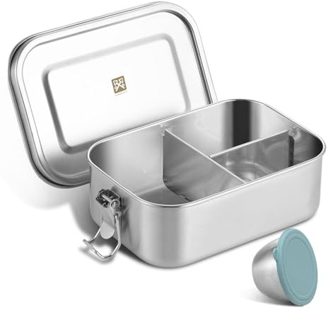 GOLDEN KEY Edelstahl Brotdose kinder,Lunchbox Edelstahl 800ml mit Fächern & Dichtung,bento box edelstahl Auslaufsichere für Erwachsene & Kinder Spülmaschinenfest für Unterwegs & Camping (Grün)