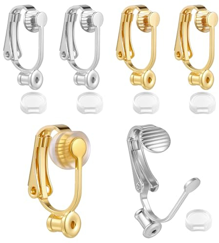 Zimocepuz Convertidor de Clips para Orejas, 8 Piezas de Convertidor de Clips y 8 Piezas de Almohadillas de Silicona para Pendientes, Plata y Oro, Clips para Pendientes No Perforados