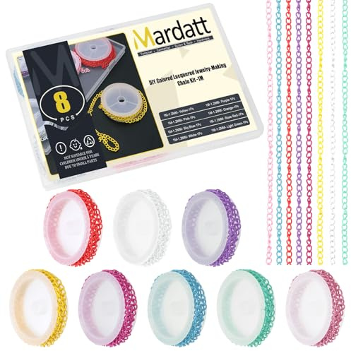 Mardatt 8 rullar 60 m smyckestillverkning kedja, 8 färger halsbandskedjor kedjelänkar för gör-det-själv halsband armband hantverk, 9,5 m/rulle