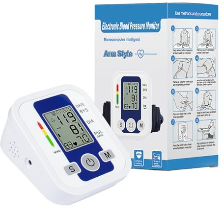 Upper Arm Blood Pressure Monitor with Voice Announcement & Heart Rate Tracking - Automatic Home Blood Pressure Machine with Large Cuff for Accurate Reading & Data Storage for 2 Users (Blue)