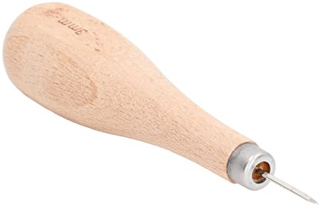 Haofy Ahle aus Leder mit Diamantspitze, 3 Mm Griff aus Buchenholz, Kürbisform, Stahlnadel für Lederarbeiten