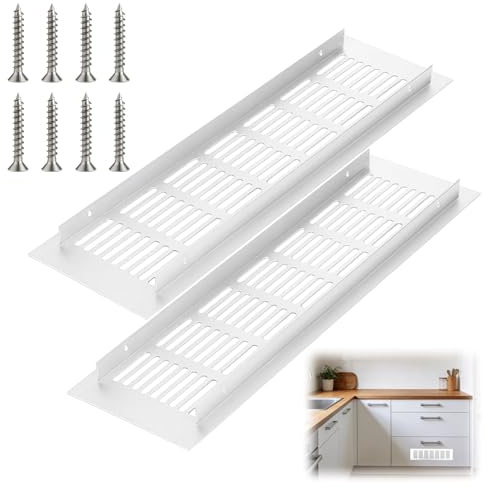 2 Piezas Rejilla Ventilación Rectangular de Aluminio Plata 80x300mm, Rejillas de Ventilación de Rectangular Rejilla de Aire de Aluminio, para Armario de Cocina, Zapatero y Armario, Con 8 Tornillos