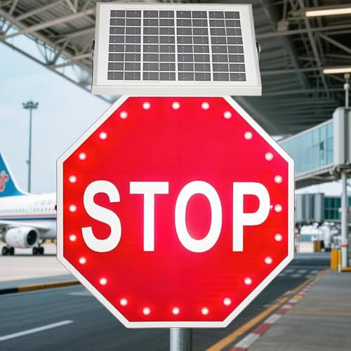 LED Solar Aluminum Octagon Road Sign, Traffic LED Blinking Street Reflective Warning Signs, LED Stop Sign, IP65 Waterproof, 50-60/Min LED Flash Rate, U-Shaped Clamp, For Roads And Parking Lots