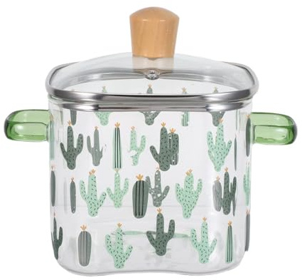 Amosfun Pentola in Vetro Resistente al Calore 2300 Ml con Doppia Impugnatura e Coperchio Trasparente Pentola per Stufati e Zuppe per Cucina a Gas e Induzione Adatta per Pasta Ramen e