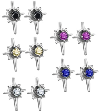 IBXWMNG 5 Paia Orecchini Magnetici Donna Uomo Design Stella Polare Orecchino Magnetico Uomo Senza Buco Zircone Lucido Eleganti Clip per Orecchie Colorati Accessori di Moda Regalo
