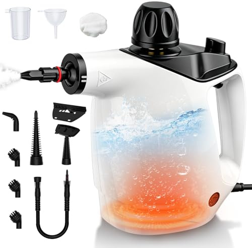 Handheld Steam Cleaner, 1050W Pressurised Steam Cleaner with 13 Accessories & Child Lock, 450ml Portable Chemical-Free Steamer for Kitchen, Bathroom, Grout, Windows, Upholstery and Car