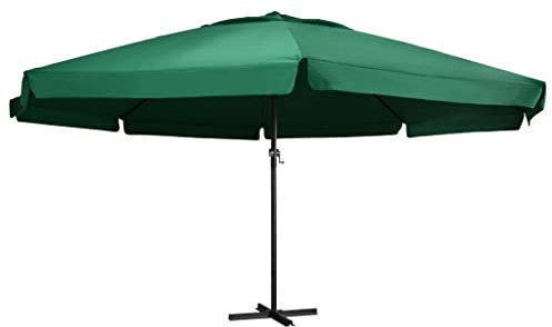 Foknhdi Sonnenschirm mit Aluminium-Mast 600 cm XXL Gartenschirm mit Kurbelmechanismus und Standkreuz großer Terrassenschirm für Garten Terrasse und Gastronomie Grün 6m Durchmesser