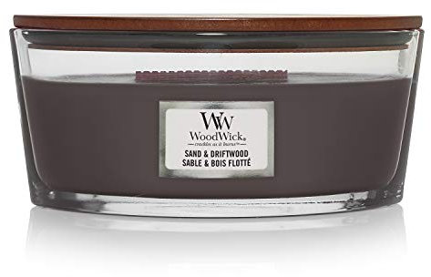 WoodWick Ellipsenförmige Duftkerze mit knisterndem Docht, Sand & Driftwood, bis zu 50 Stunden Brenndauer, Large, Ellipse