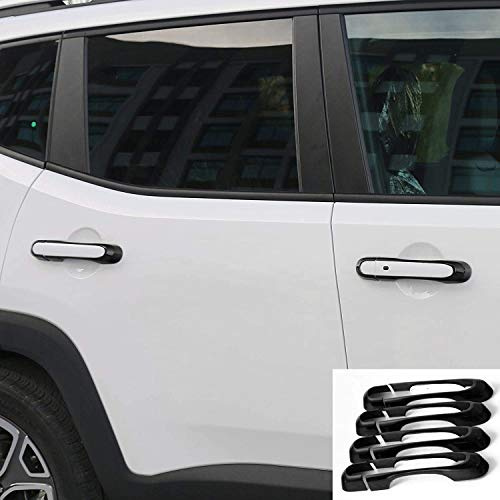 JeCar Exterior Door Handle Cover Inserts Handles Accessories for Jeep Renegade 2016 2017（Black 4pcs/Set