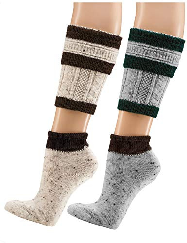 krautwear Calze da uomo Loferl, 2 pezzi, scaldamuscoli e calze Tweed naturale/marrone scuro + grigio/verde 43-46