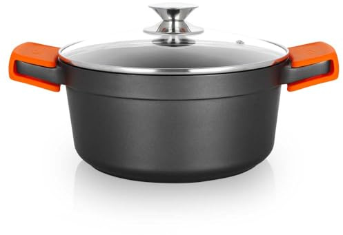 Orbegozo CDH 3024 Cacerola Honda Aluminio Fundido, Superifice Antiadherente Libre de PFOA, 4.5 L, Tapa, Asas de Silicona