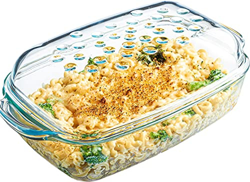 Simax Rechteckige Bräter aus Klarglas,Mit Deckel,Erhöhte Rillen für fettfreies Kochen,Langlebiges Borosilikatglas,Mikrowellen- und Spülmaschinenfest,Made in Europe,3 Qt rechteckige Auflaufform