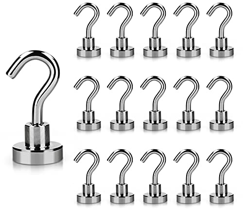 Absofine Magnethaken 16 Stück 18LBS Magnet Haken Neodym Magnete mit Haken für Küche Garage Schließfächer Büro Kühlschrankmagnet Schlüsselhalter