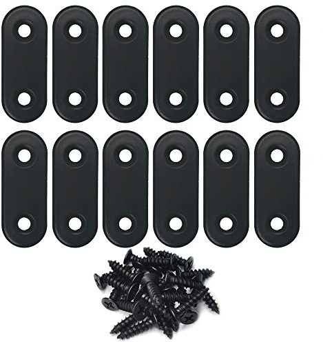 Alamic Straight Brace Stainless Steel Black Straight Flat Brace 16 x 40 mm Straight Corner Braces Straight Brackets with Screws - 12 Pack
