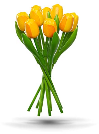 MomoMoments Tulpenstrauß aus Holz für die Liebste, 9 Holztulpen, 34 cm hoch, handbemalt, Blumenstrauß, Holzblumen, Muttertag, Frauengeschenk, Made in Holland (Gelb/Orange)