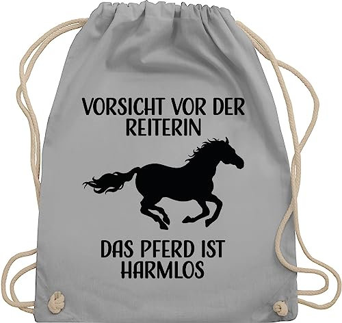 Shirtracer Turnbeutel Rucksack - Pferde Taschen - Vorsicht vor der Reiterin - Das Pferd ist Harmlos - Unisize - Hellgrau - reiterzubehör pferdebeutel pferdeliebhaber des pferdes juterucksäcke