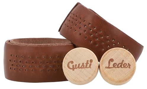 Gusti Leder Lenkerband Fausto C. – 80 cm Griffband selbstklebend (2er Set) – Gravelbike- & Rennrad Lenkerband Leder inkl. Korkstopfen für sicheren Halt