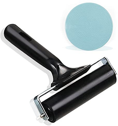 4-Inch Rubber Brayer Roller & 4-Inch Plastic Stamp Making Pressure Plate for Printmaking, Great for Gluing Application