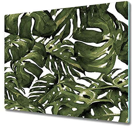 Coloray Glass Chopping Board Worktop 31.5 x 20.5 inch / 80x52cm Tempered Safety Glass Cutting Board Splashback for Kitchen Protection - Monstera Leaf GreenNature Prints