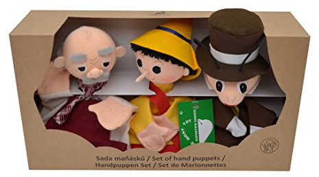 Set 3-Fach Handpuppe Puppe Handspielpuppe Plüschpuppe Märchenfigur Junge mit Langer Nase 34 cm, Ideal für Puppentheatre und Rollenspiele, für Kinder Baby Jungen Mädchen