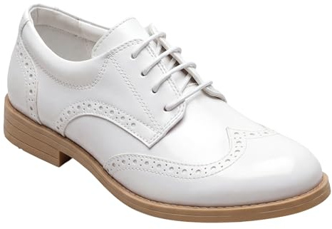 SIRRI Faux läder läder Brogue Dressing Skor för barn, Formell skor med nyckelband för bröllop PAGE, Vit, 34 EU