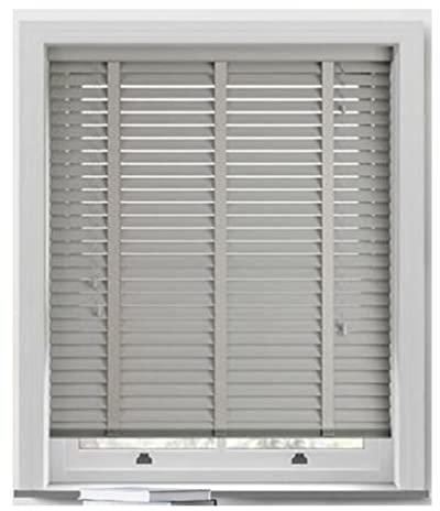 Aprica Venetian Faux Wood PVC Window Blinds with Wooden Grain Finish – Colour Light Grey with Tape Joins and 50mm Depth Slats - Trimmable (120cm Width x 120cm Drop)