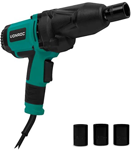VONROC - Clé à Choc Électrique Câblée 950W - Couple Maximum 600Nm - Mandrin 1/2 - Câble 4m - Livrée avec 4 Douilles