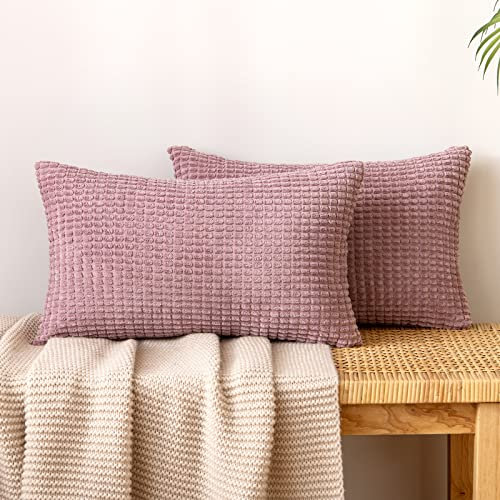 EMEMA Kordsamt Kissenbezug Granulat Dekorative Sofakissen Dekokissen Kissenbezüge Couchkissen Kissenhülle Weich Kissen Bezug Zierkissen für Sofa Couch Wohnzimmer 2er Set 30x50 cm Rosa Lila