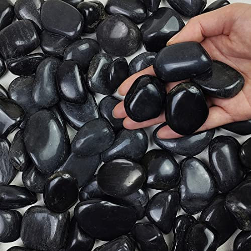 FANTIAN 9,1 kg – Roches de rivière noires décoratives pour plantes, galets noirs naturels de 2,5 à 5,1 cm pour plantes d'intérieur, roches pour l'aménagement paysager extérieur, vase, pierres