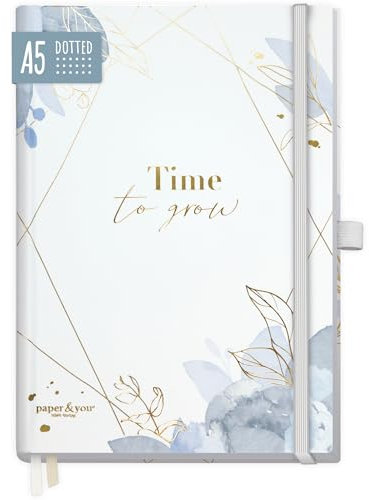 paper&you® Premium Journal dotted A5 Time to Grow Notizbuch gepunktet, 120g/m² dickes Papier, 188 nummerierte Seiten, Tagebuch mit Punkteraster - nachhaltig & klimafreundlich