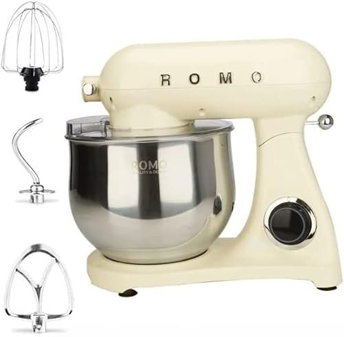 Suinga Batidora Amasadora 1800W | Orbital 8L Profesional | 6 Velocidades Potentes | Diseño Retro Vintage Crema | Procesador Alimentos